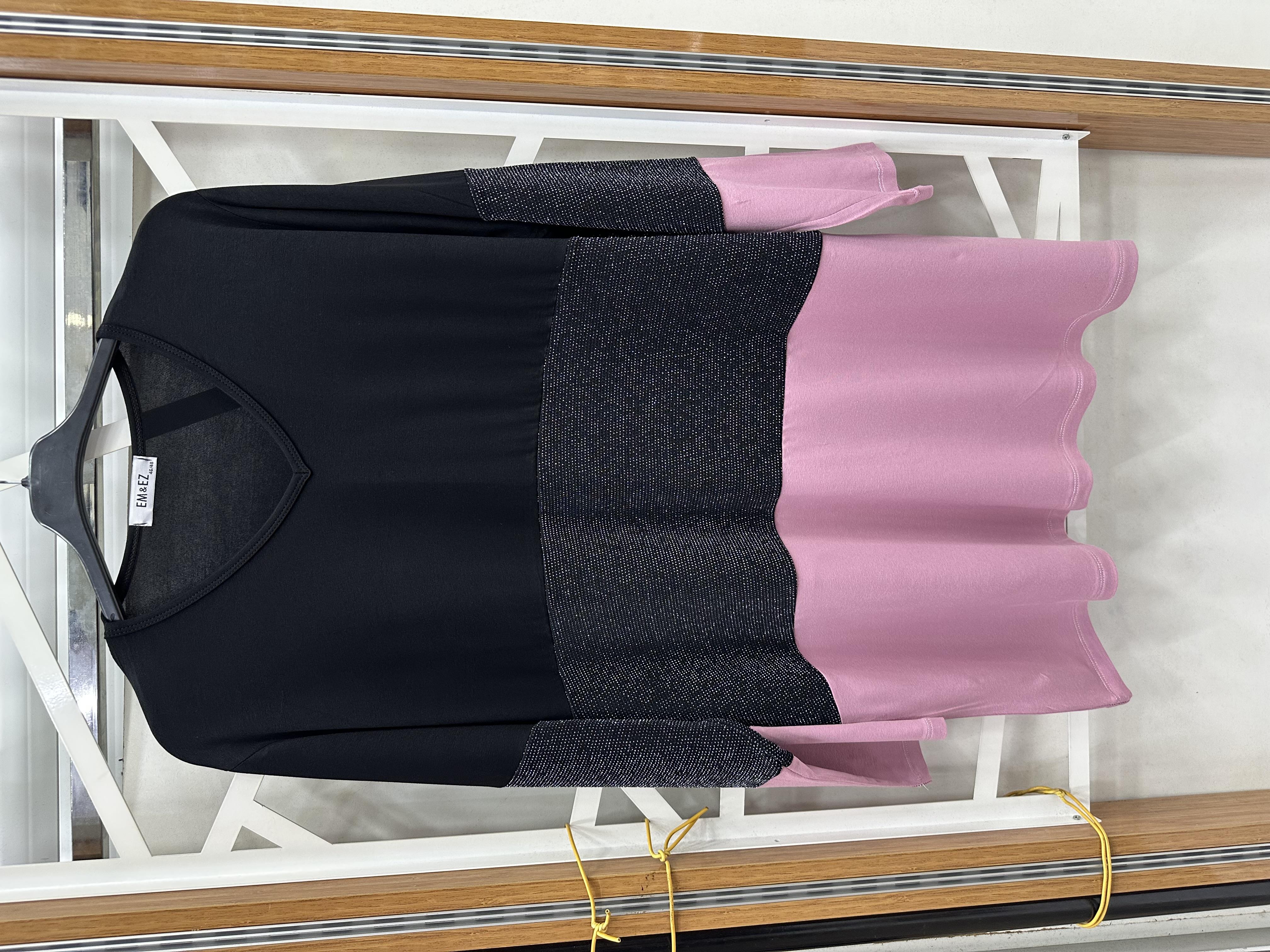 Simli penbe ve siyah renkli bluz 