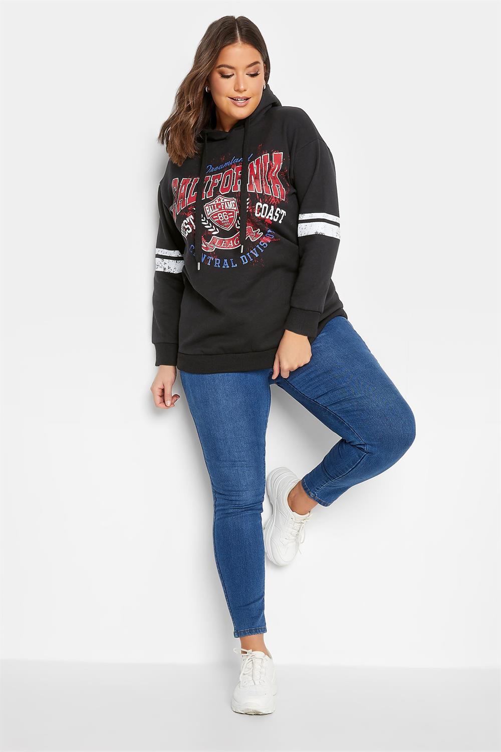 Siyah baskı detaylı kapşonlu sweatshirt 