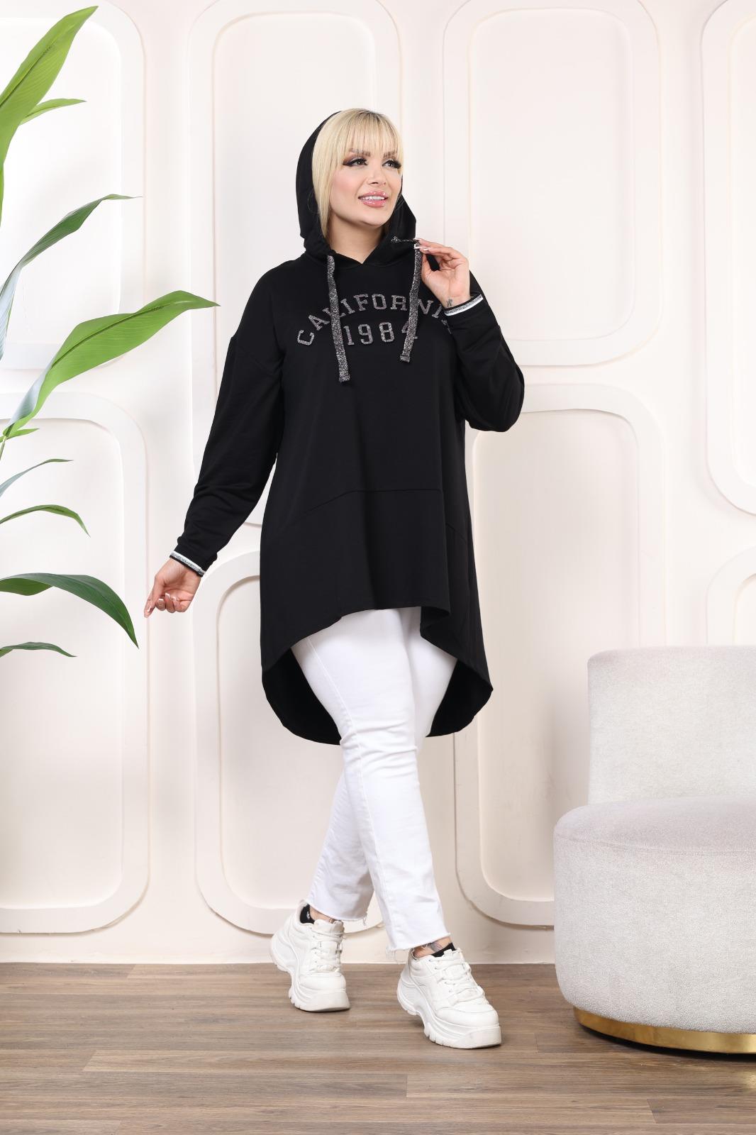 Siyah önü kısa arkası uzun sweat tunik