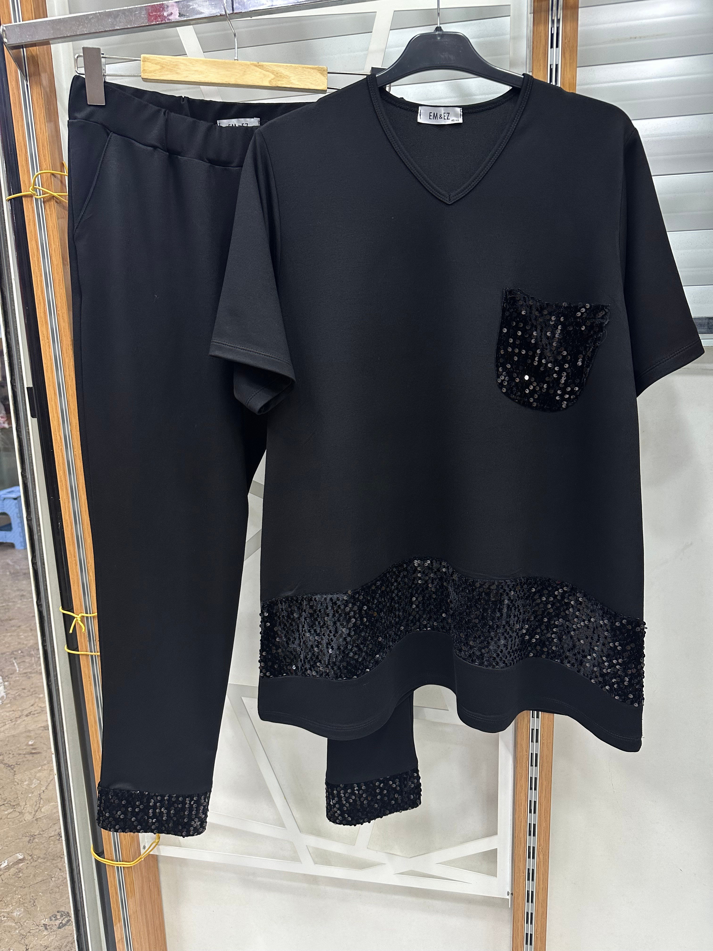 Siyah payetli 2 li takım
