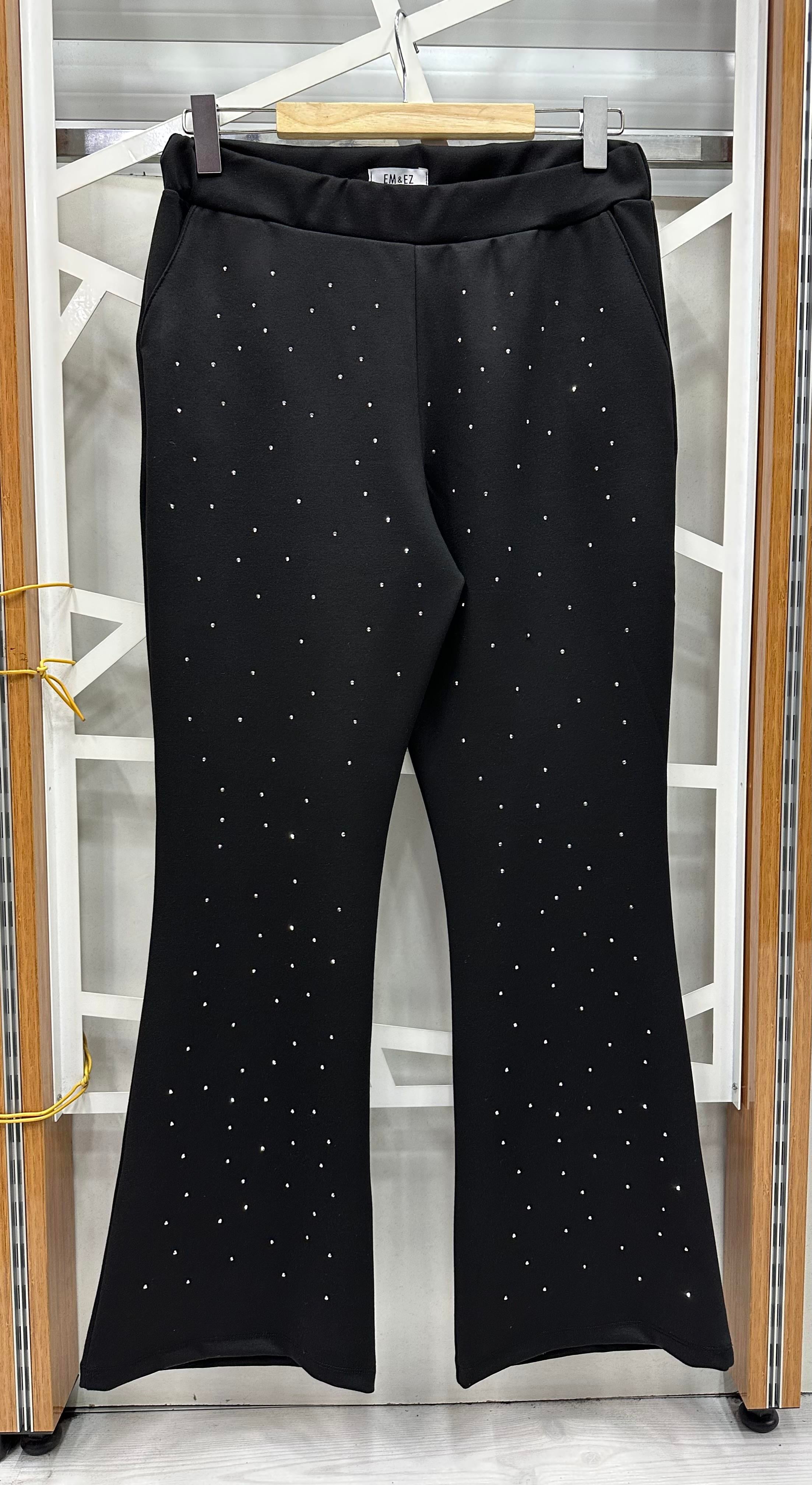 Taş detaylı İspanyol paça çelik kumaş pantolon 