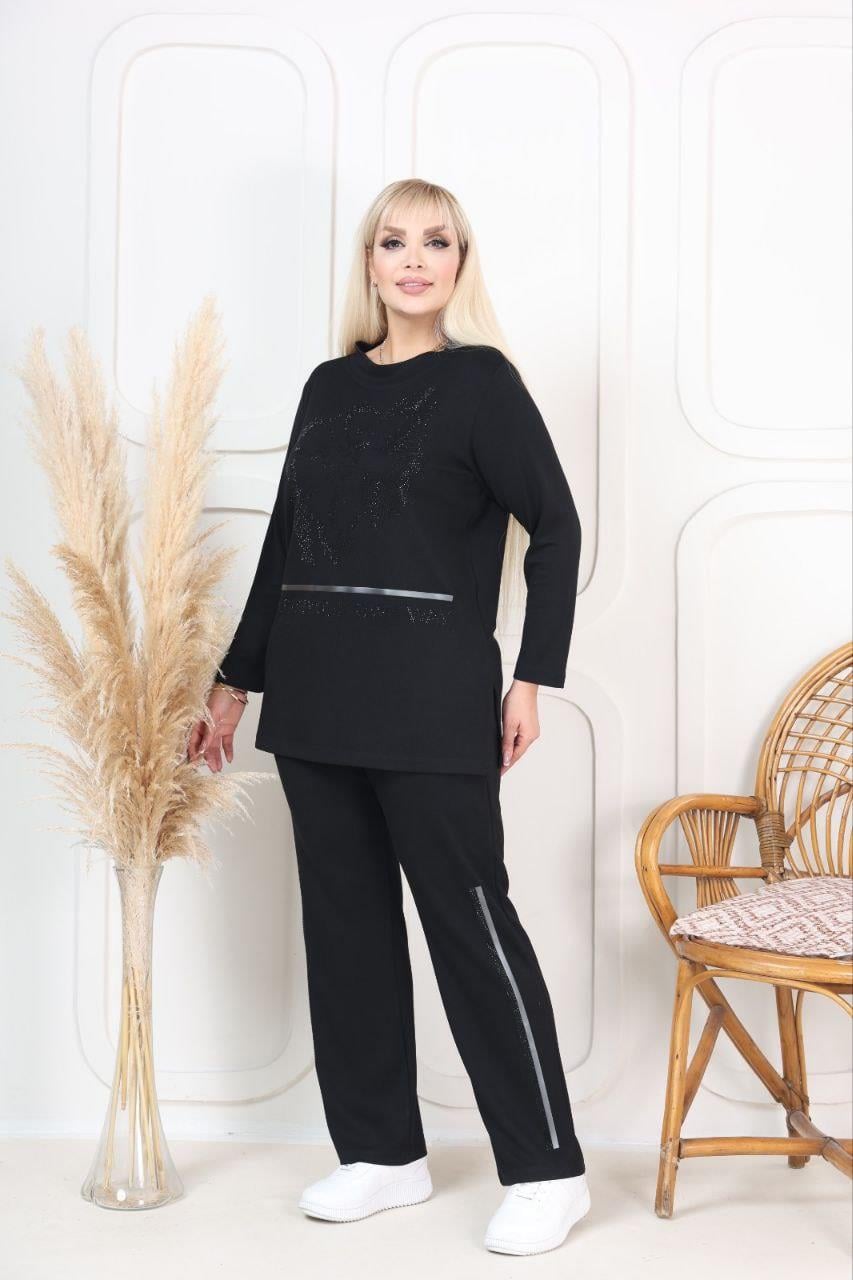 Taş detaylı modal kumaş bluz ve pantolon 