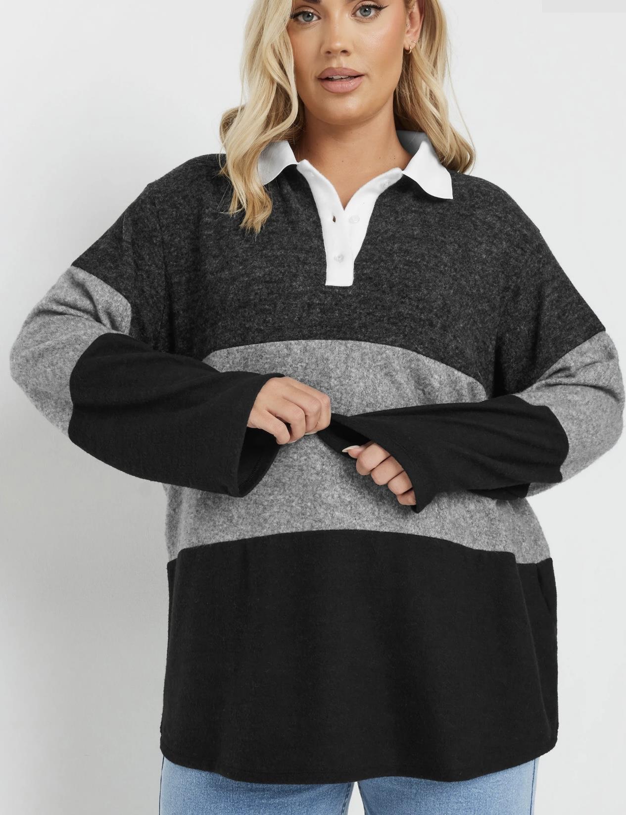 Yaka detaylı blok renkli polar sweat 