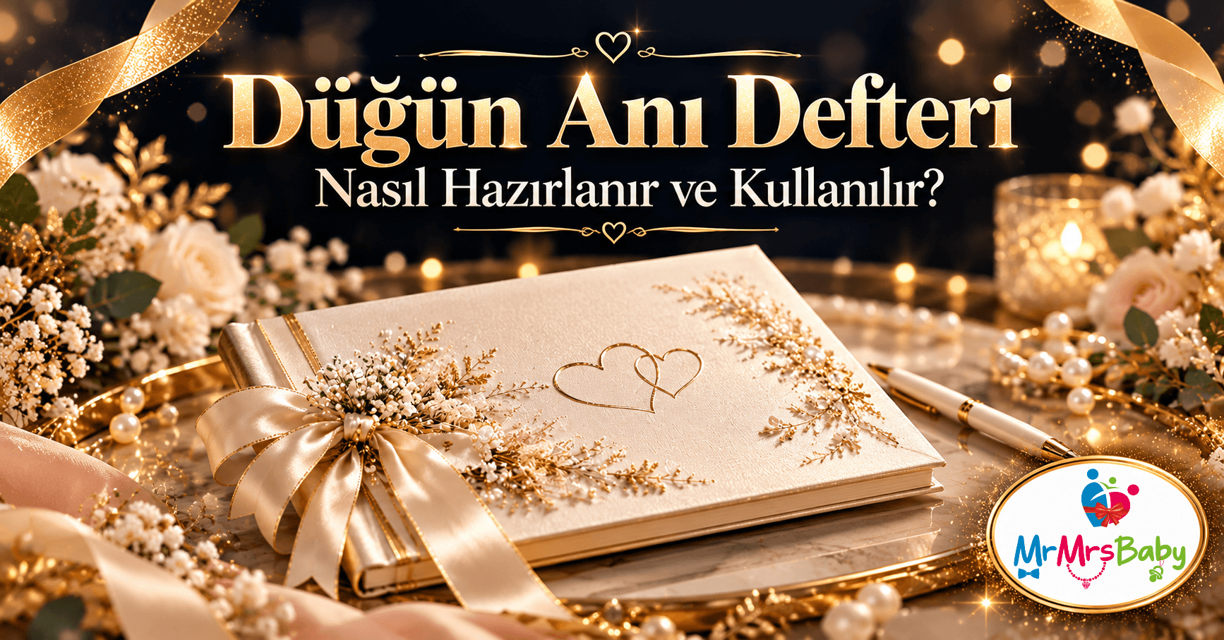 Saten fiyonk, çiçek,  kapak detaylarıyla hazırlanmış düğün anı defteri modelleri; gelin ve damat için hatıra defteri fikirleri.