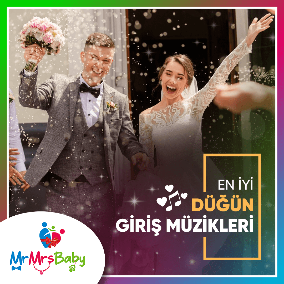 Düğün salonuna müzik eşliğinde giriş yapan gelin ve damat, En İyi Düğün Giriş Müzikleri başlıklı MrMrsBaby blog kapak görseli.
