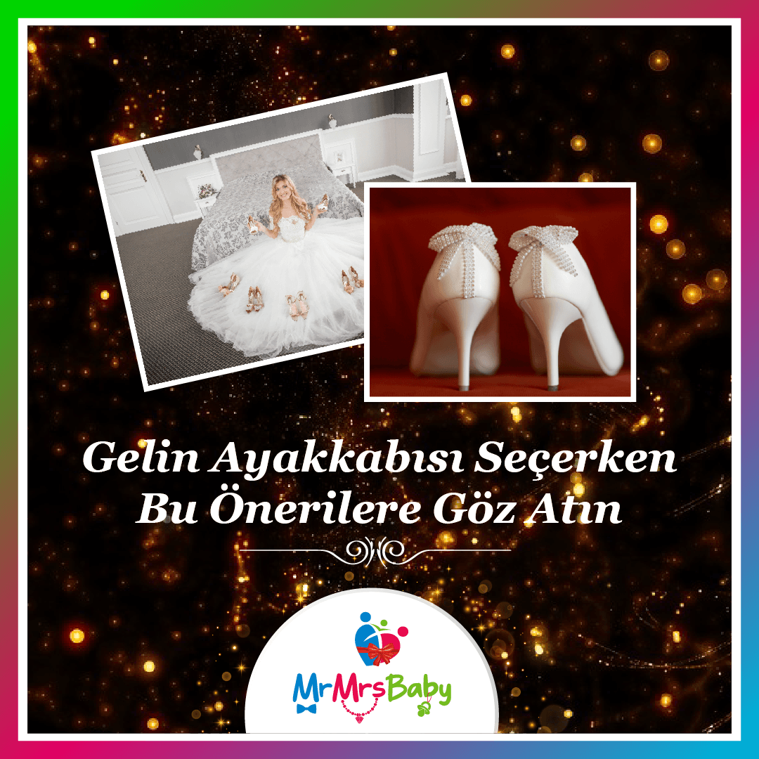 Gelinlikli gelin ve inci fiyonklu beyaz topuklu gelin ayakkabıları ile gelin ayakkabısı seçim önerileri