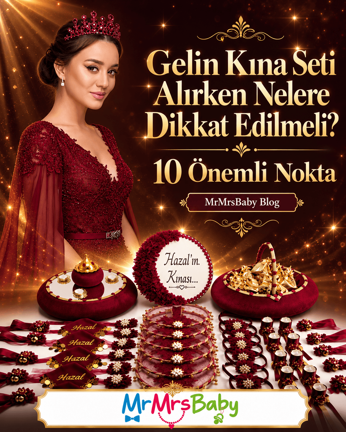 Gelin kına seti alırken nelere dikkat edilmeli? 10 önemli nokta, bordo gold kişiye özel gelin kına seti ve aksesuarları – MrMrsBaby.