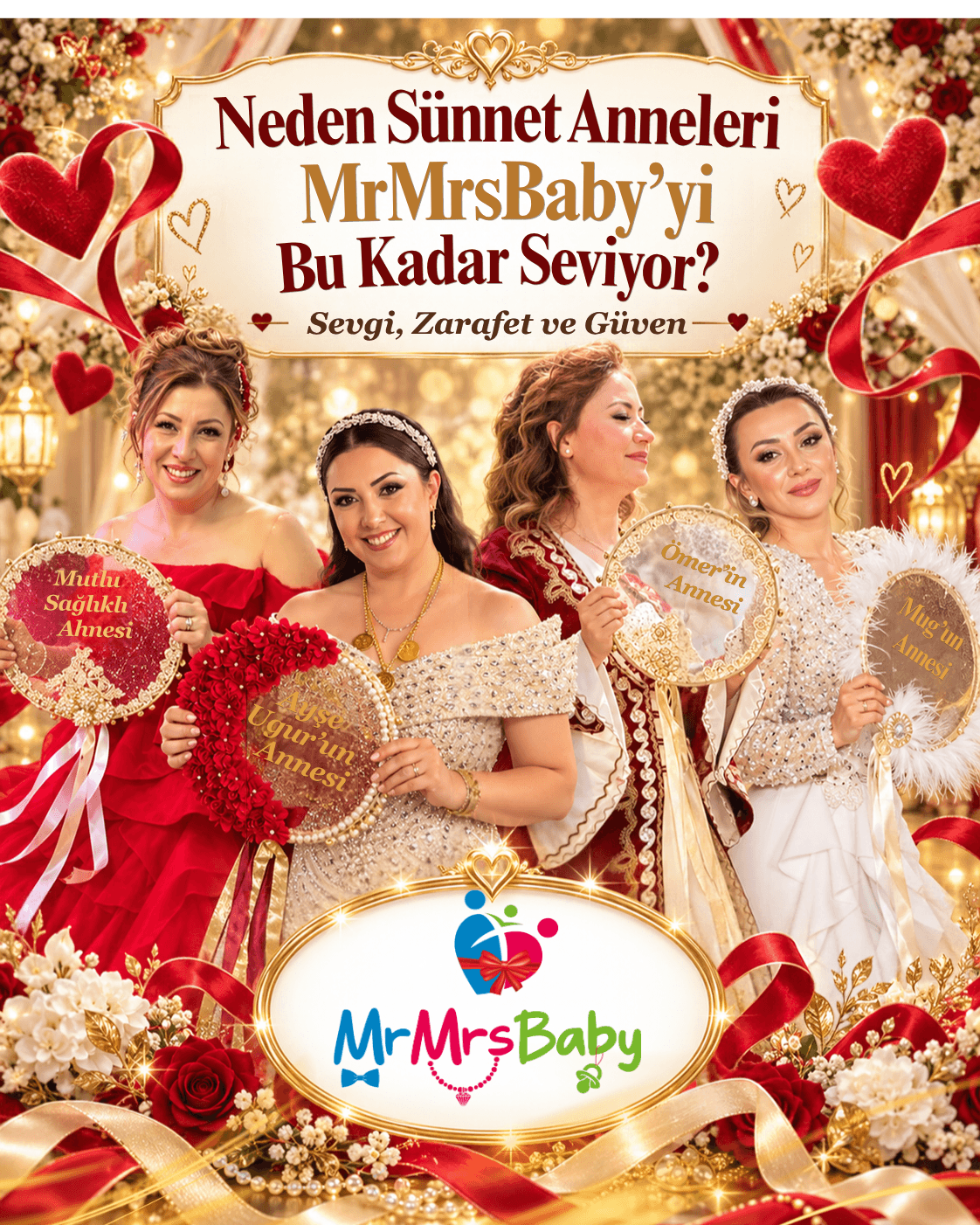 Neden Sünnet Anneleri MrMrsBaby’yi Bu Kadar Seviyor? Gerçek müşteri deneyimleri, sünnet annelerinin kişiye özel isimli ve incili tefleriyle sünnet düğünü fotoğrafları, sevgi, zarafet, güven ve müşteri memnuniyeti – MrMrsBaby.