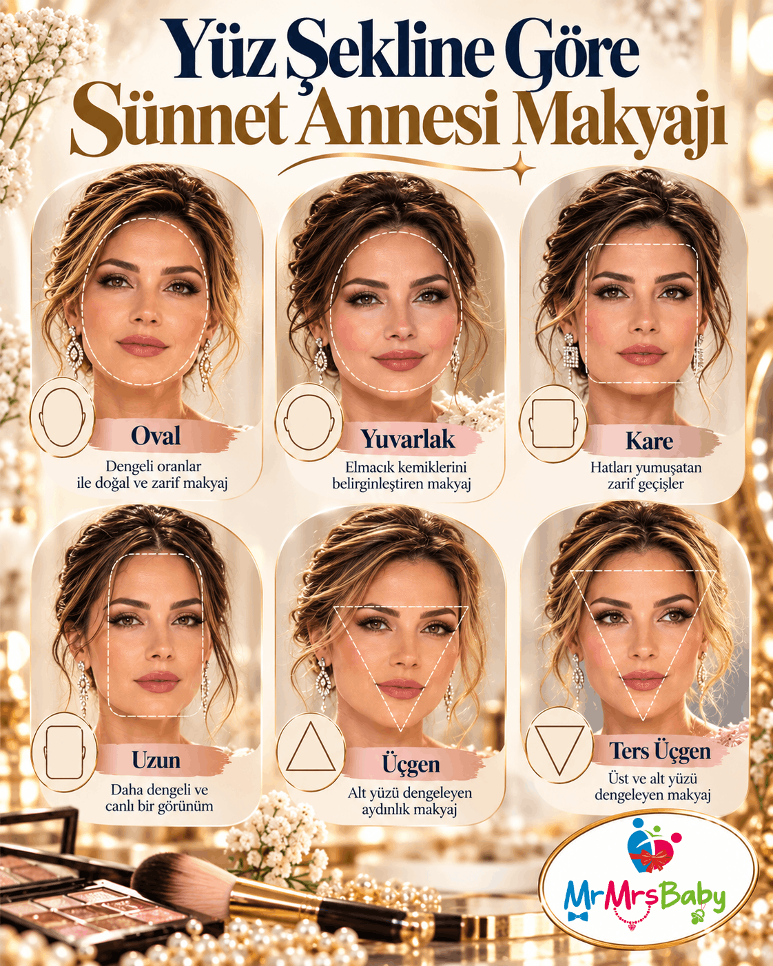 Yüz şekline göre sünnet annesi makyajı – oval, yuvarlak, kare, uzun ve üçgen yüz rehberi
