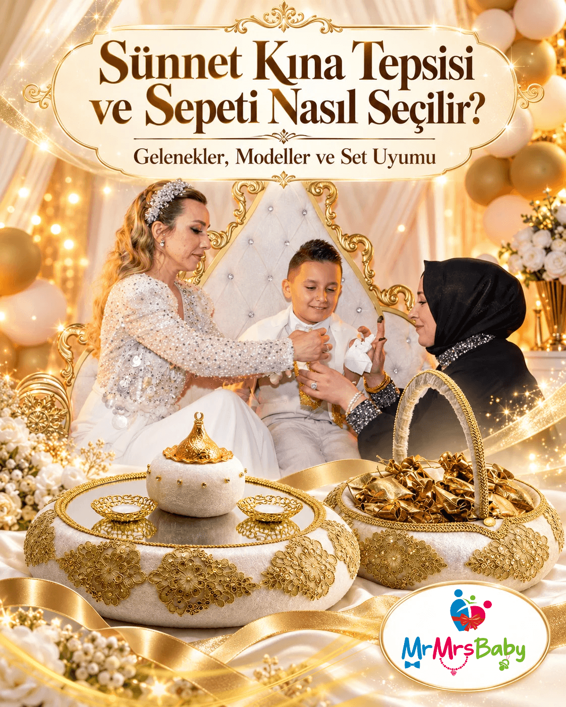 Sünnet kına tepsisi ve sepeti nasıl seçilir? Aynalı, kadife, incili, mavi gümüş ve lacivert gold sünnet kına tepsisi ve sepeti modelleri, MrMrsBaby sünnet kına setleri.sünnet annesi