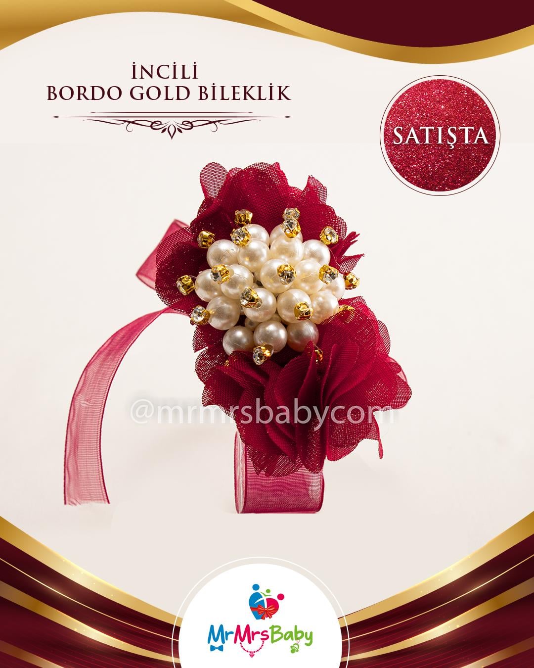 Bordo Gold İncili Nedime Bilekliği