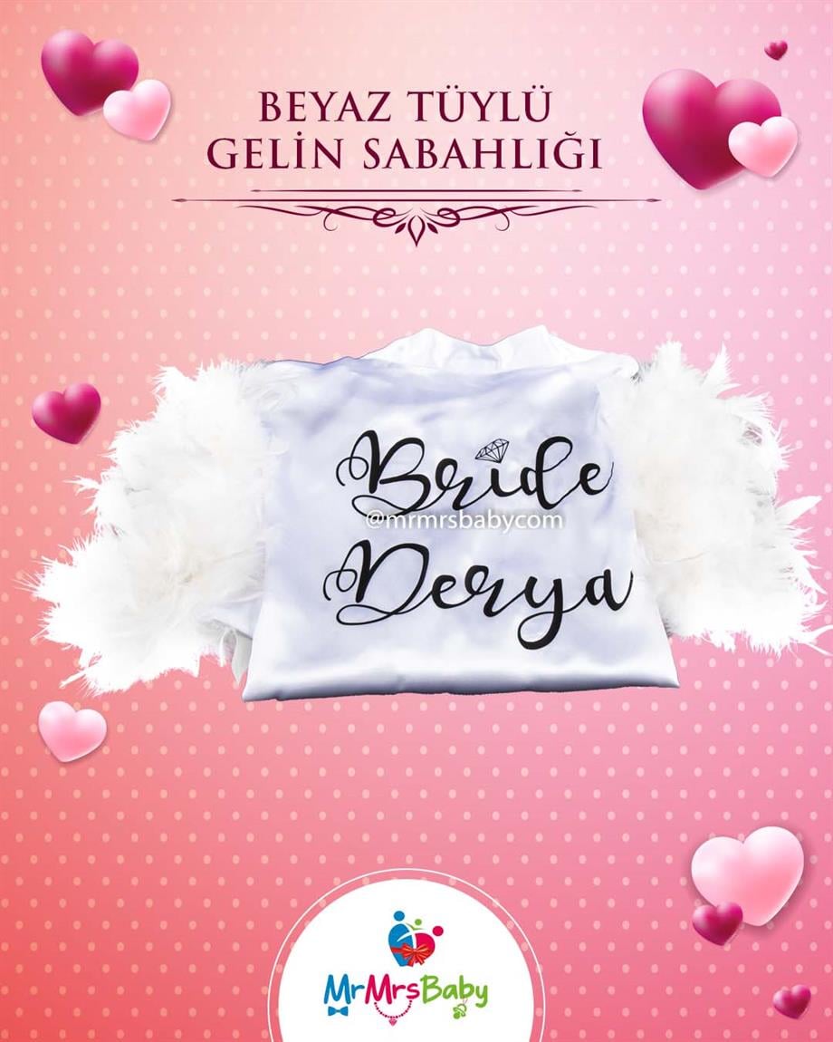 Bride  Otrişli Tüylü Gelin Sabahlığı Beyaz