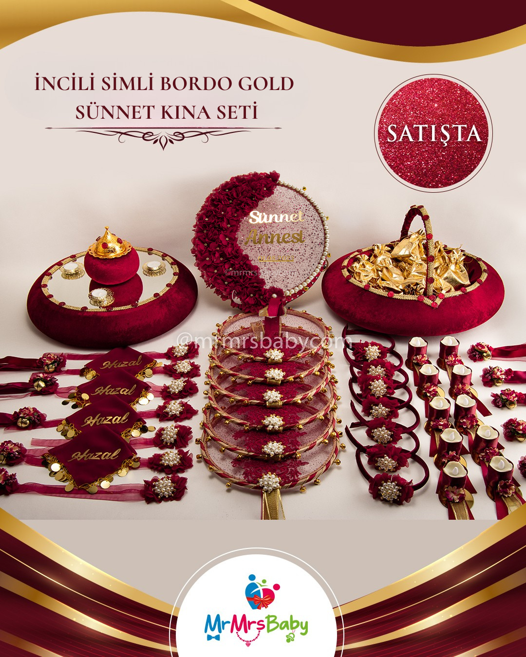 İncili  Bordo Gold  Sünnet Kına Seti