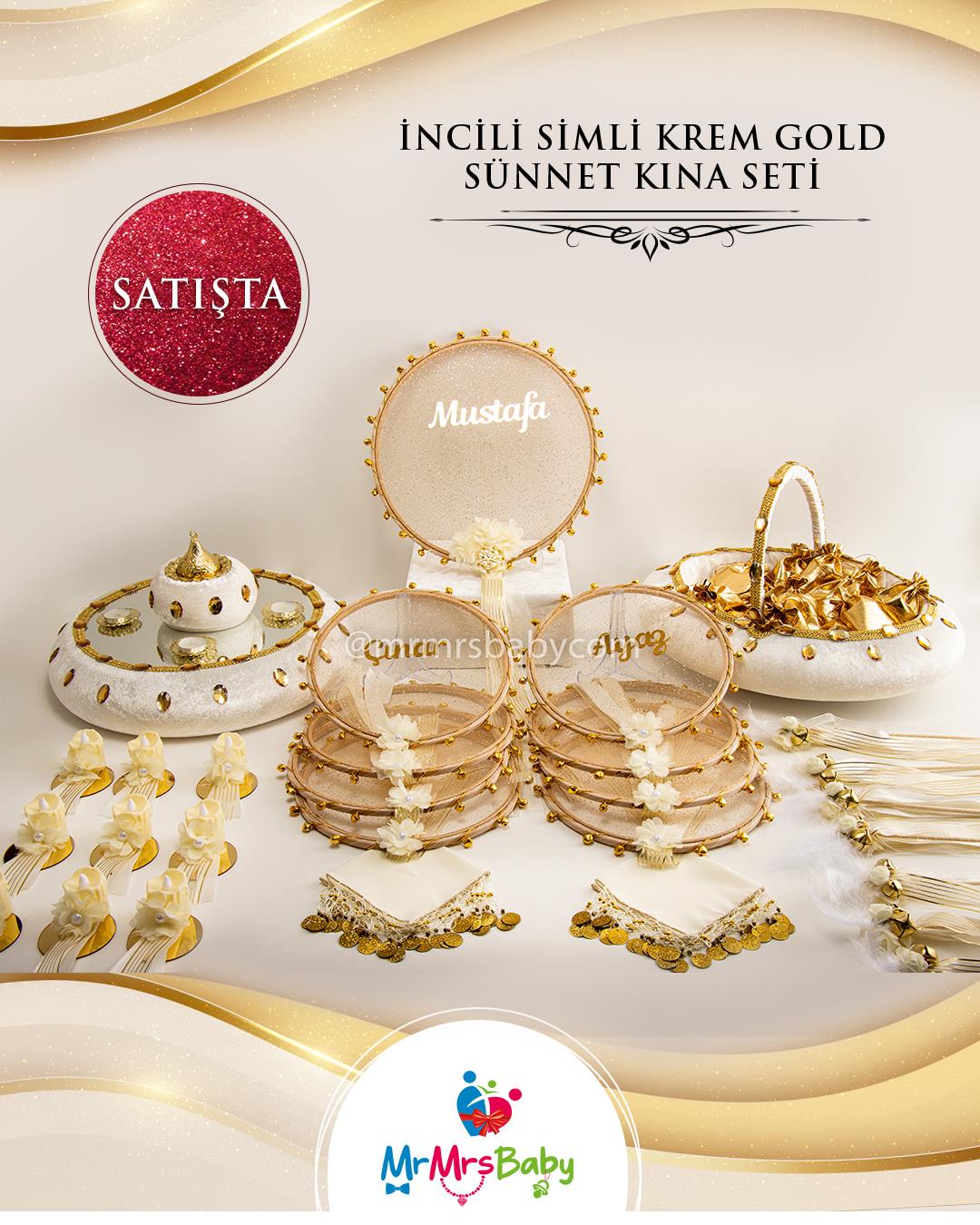 İncili Simli Krem Gold  Sünnet Kına Seti