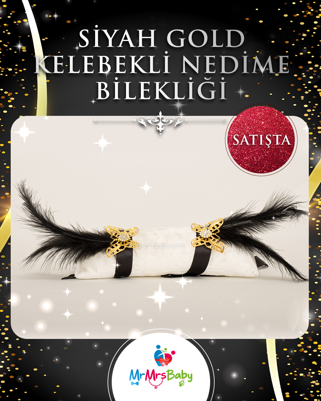 Kelebekli Siyah Tüylü Nedime Bilekliği
