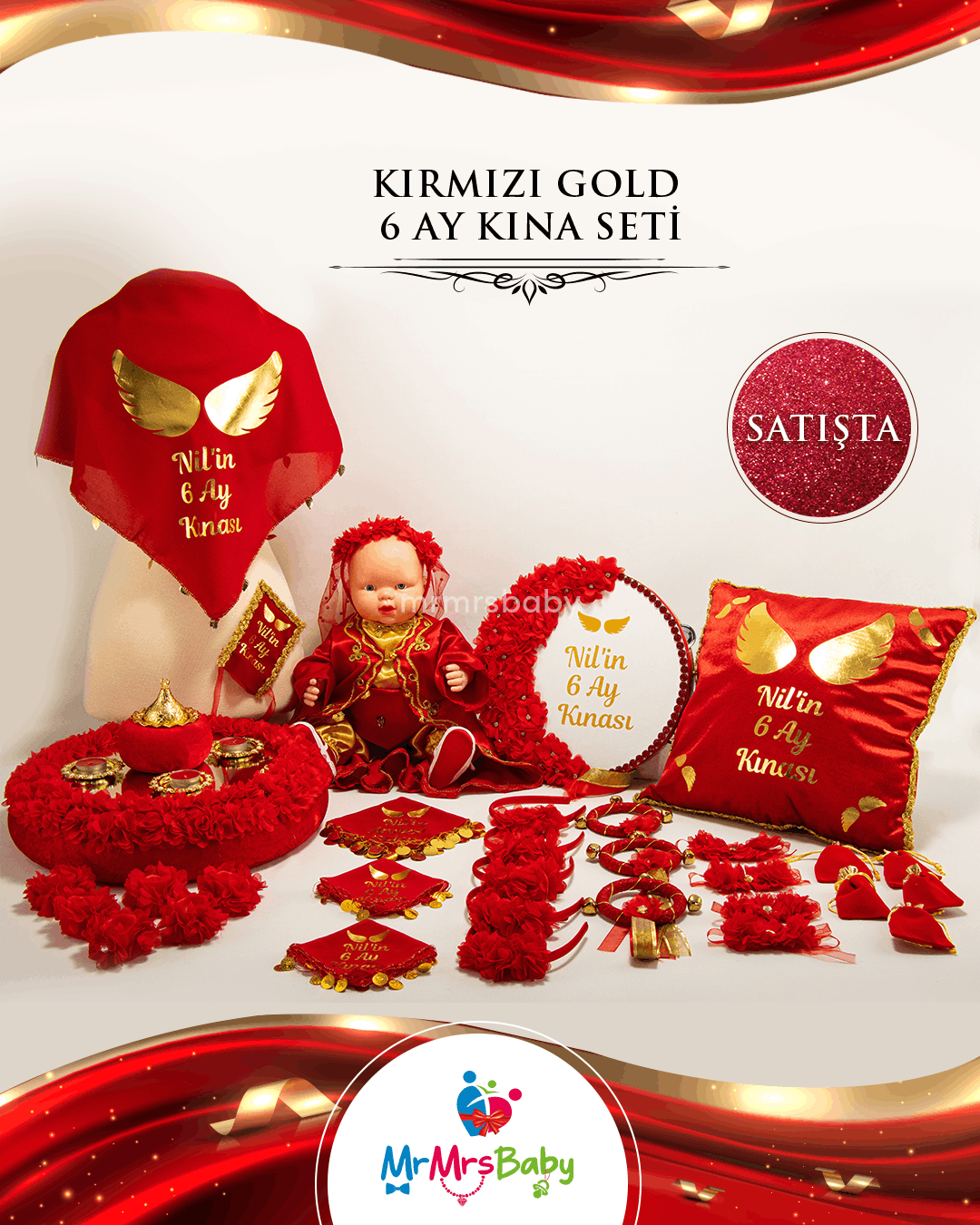 Kırmızı Gold 6 Ay Kınası Seti