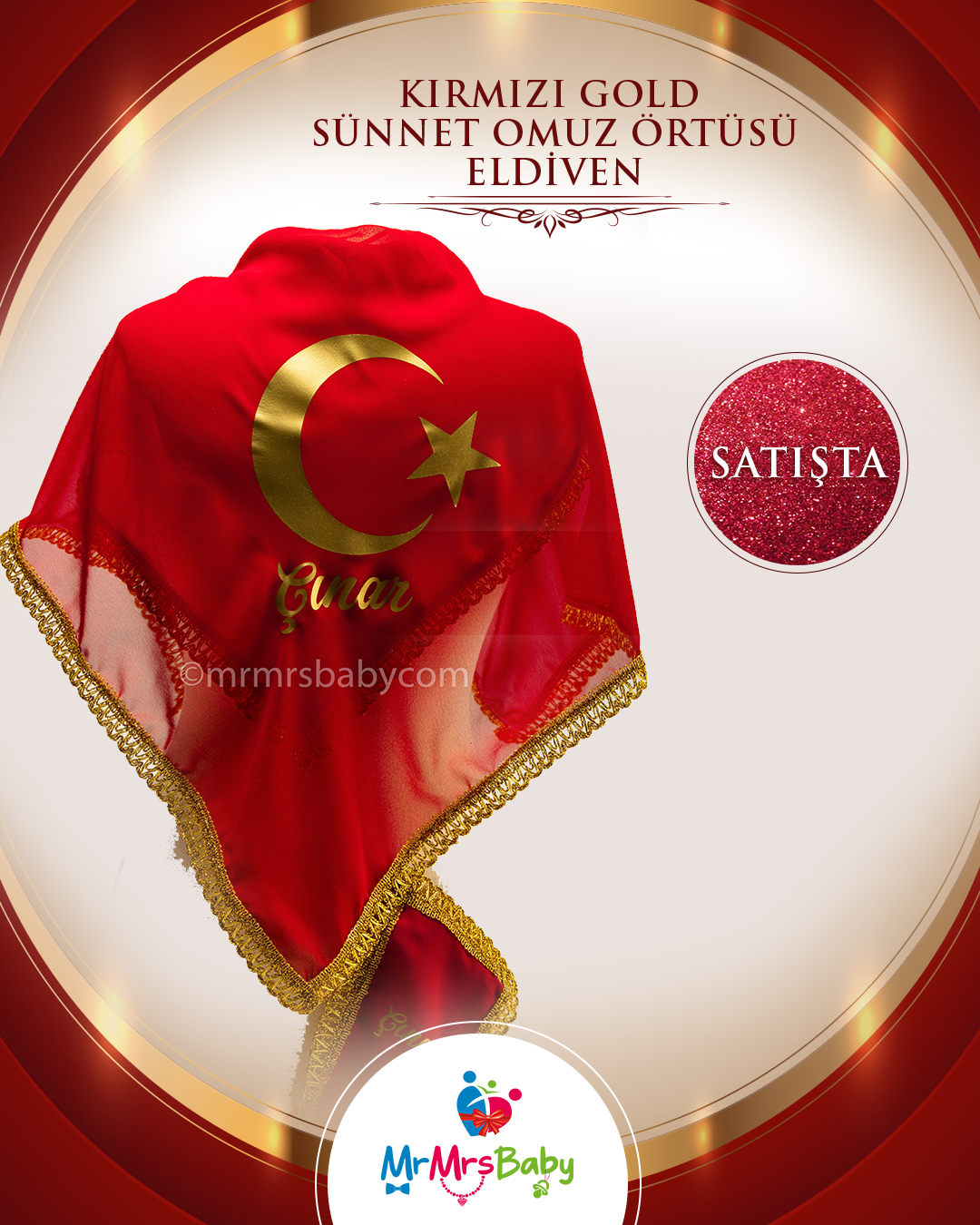 Kırmızı Gold Sünnet Omuz Örtüsü İsimli