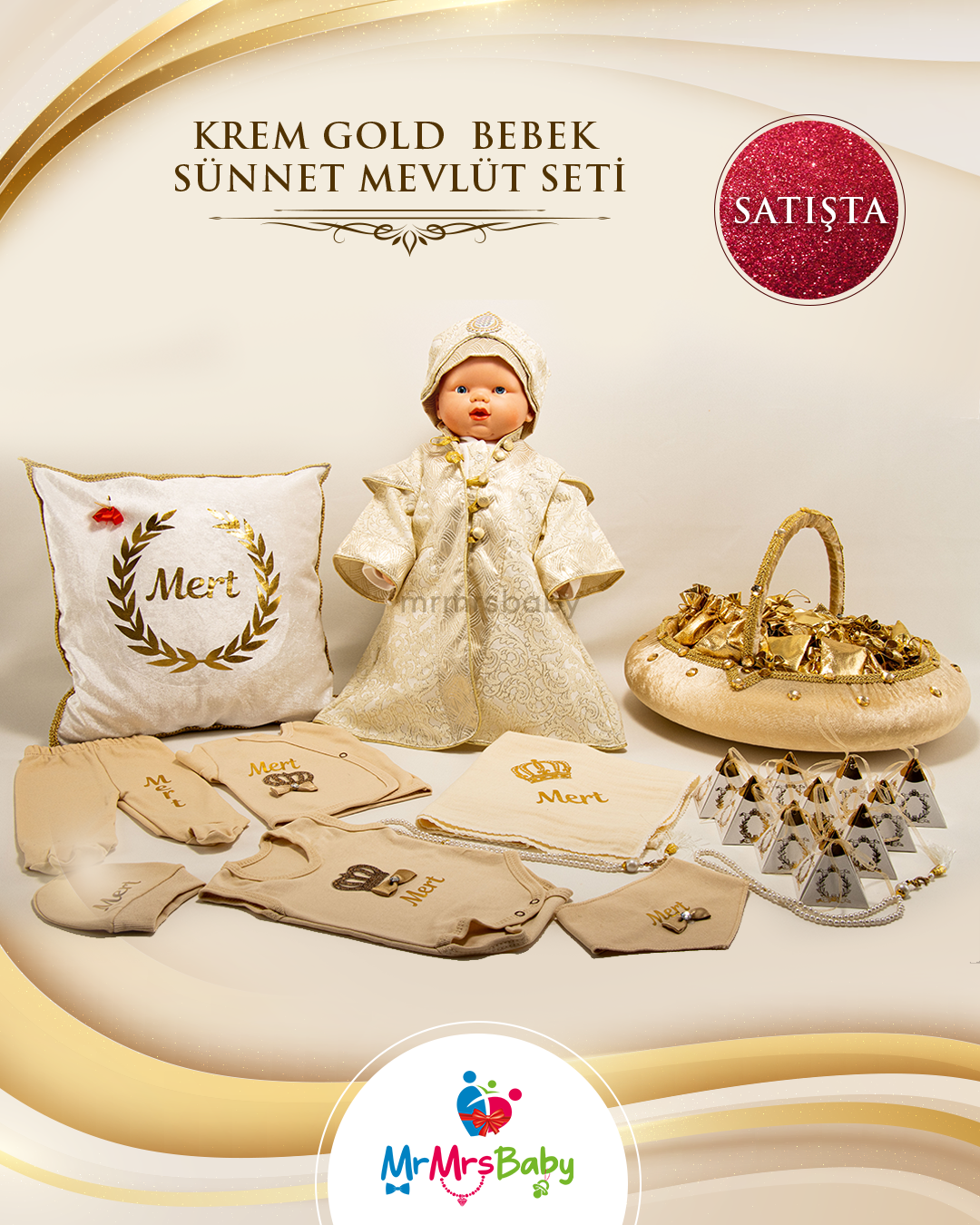 Krem Gold Bebek Sünnet Mevlüt Seti