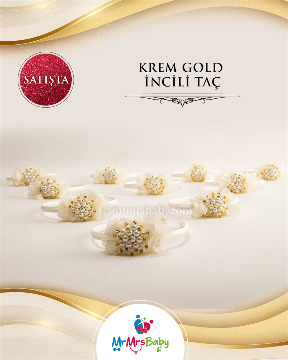 Krem İnci Çiçekli Nedime Taci