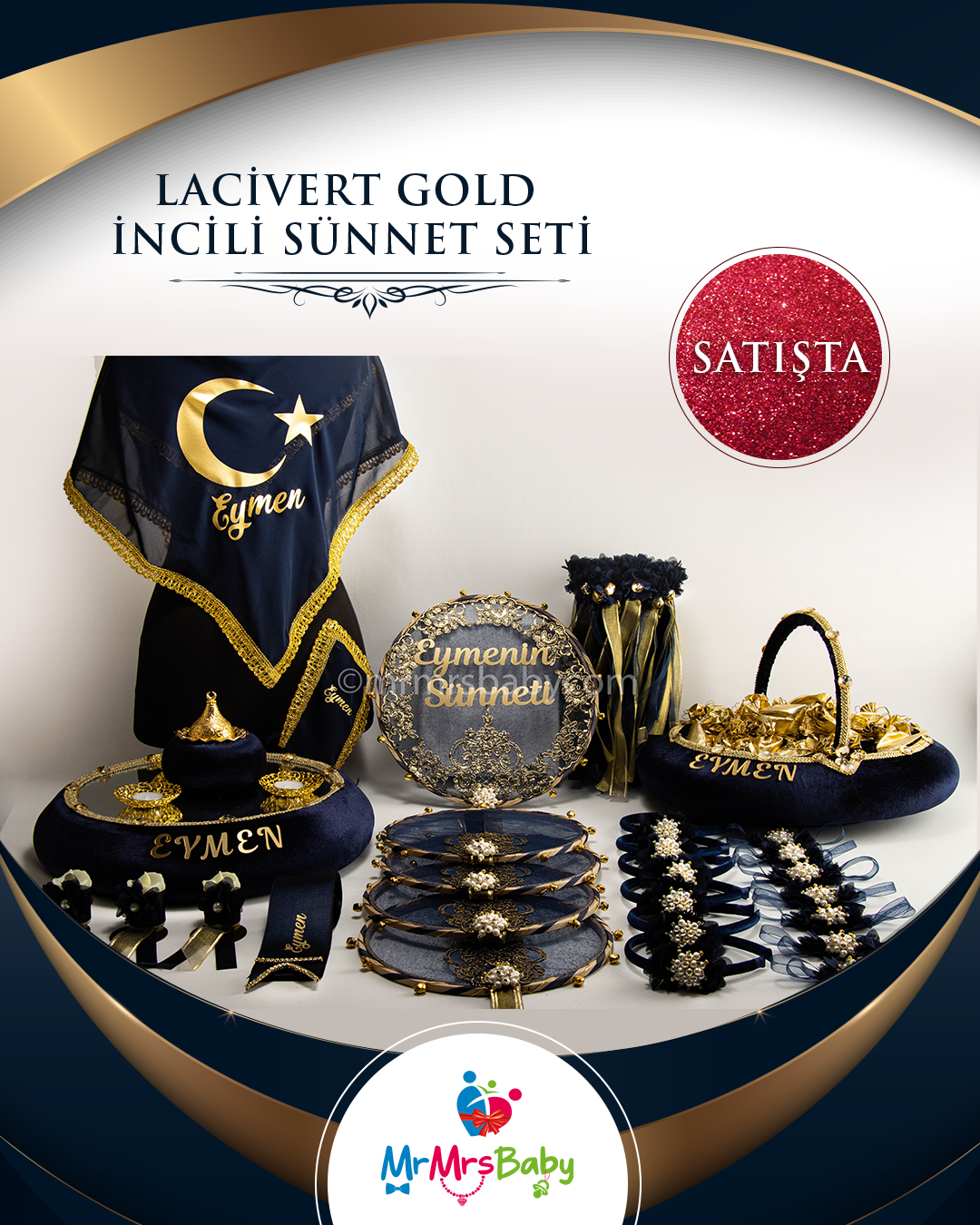 Lacivert Gold Saray Model İncili Sünnet Kına Seti