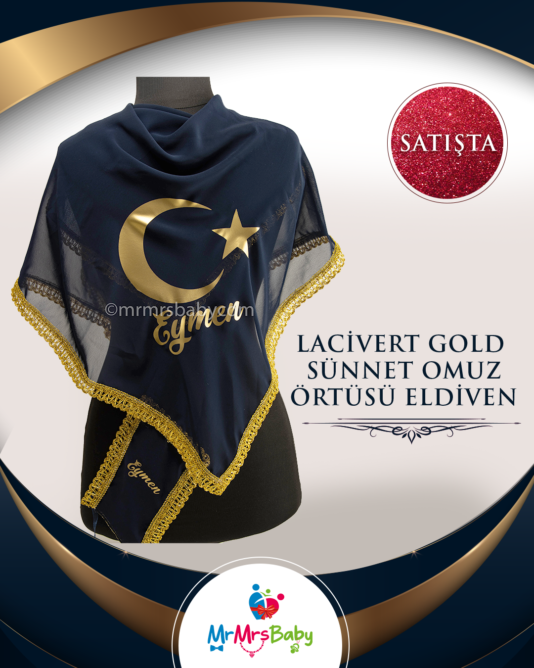 Lacivert Gold Sünnet Omuz Örtüsü İsimli
