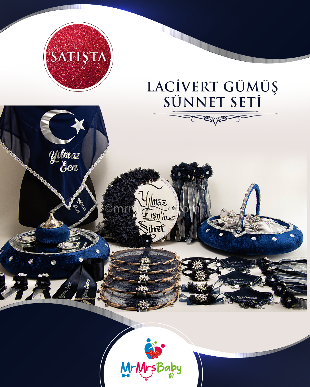 Lacivert Gümüş Sünnet Kına Seti