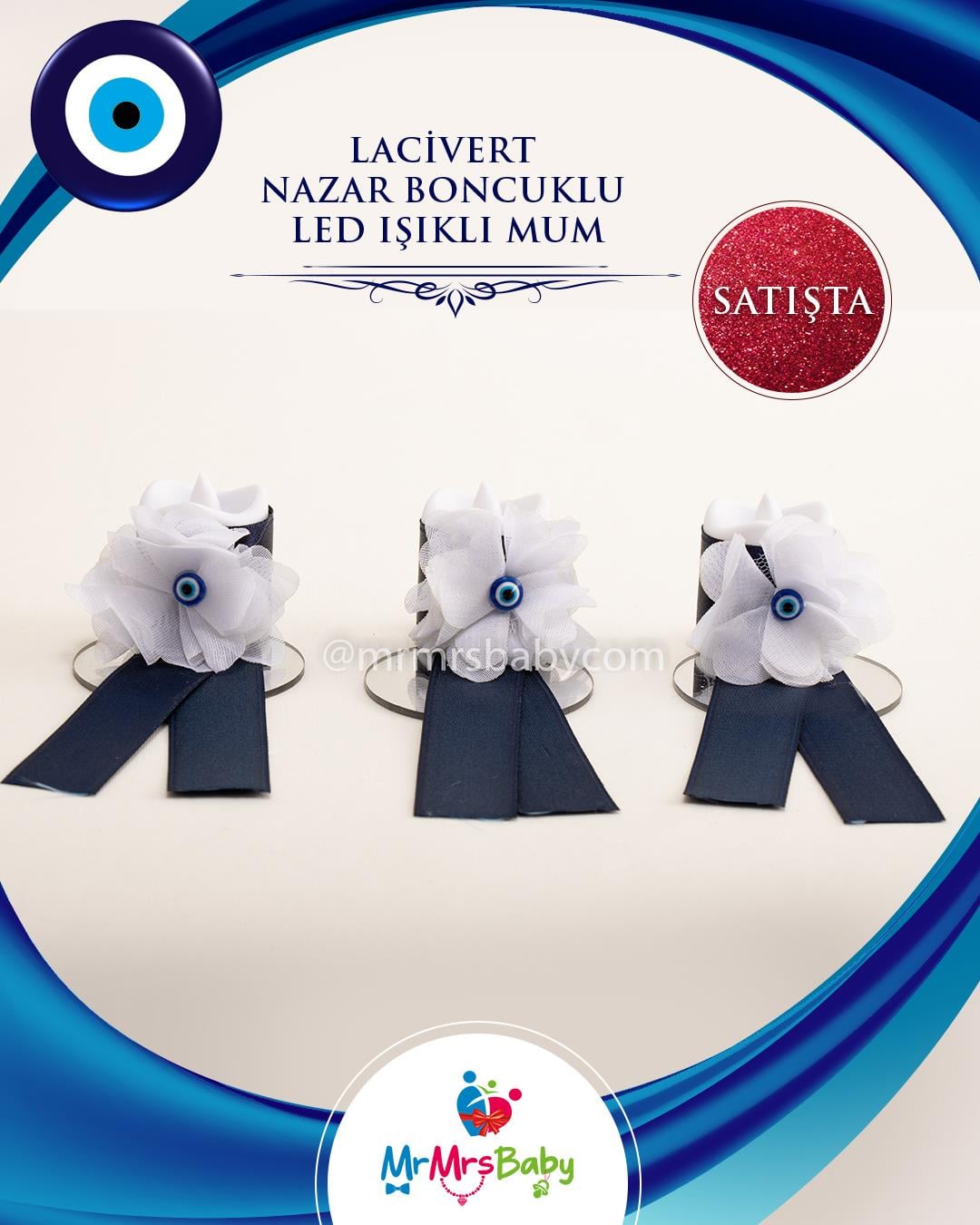Lacivert  Nazar Boncuklu Led Işıklı Kına Mumu