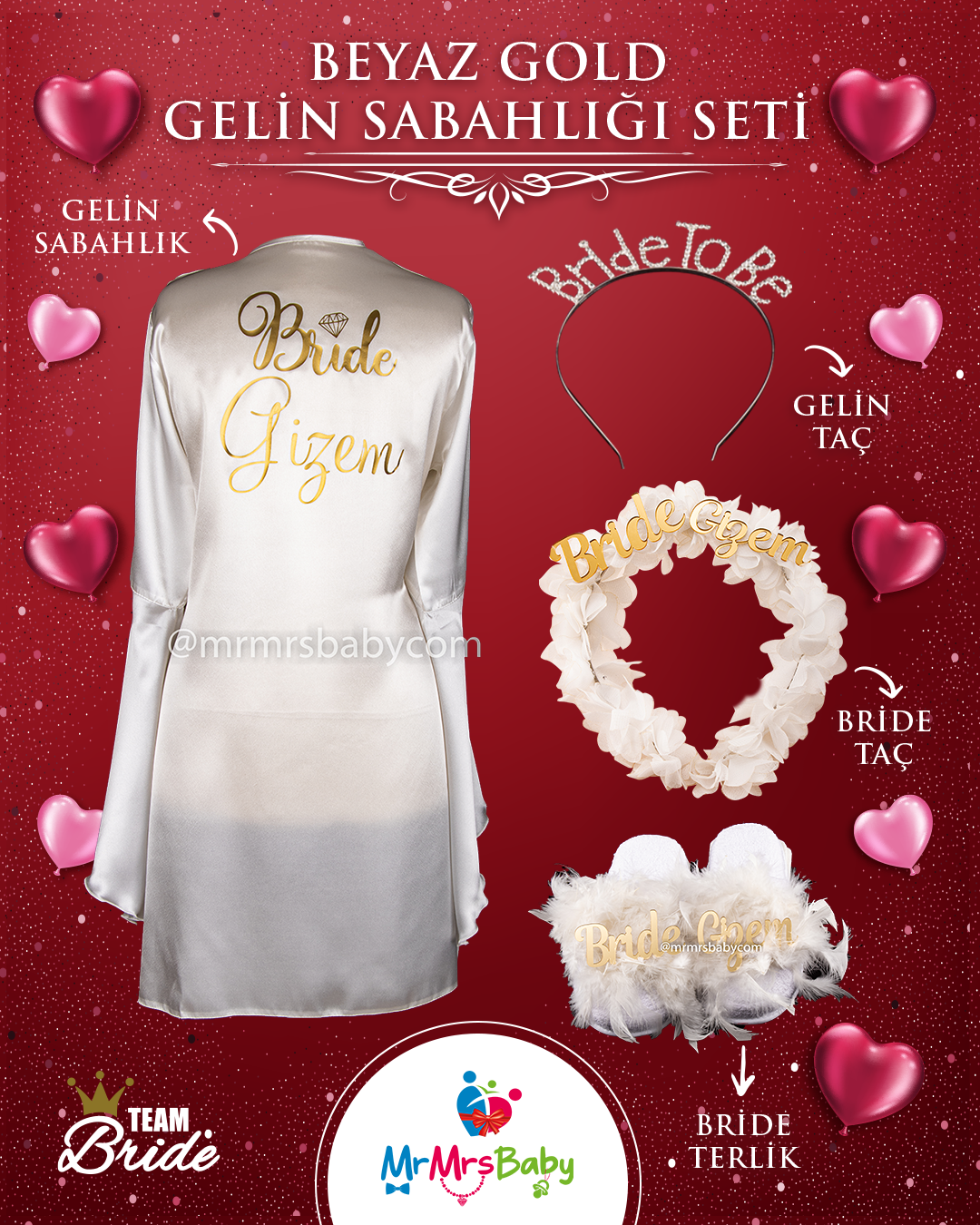Lazer Güllü Pleksi İsimli Bride Yazılı Gelin  Tacı Beyaz