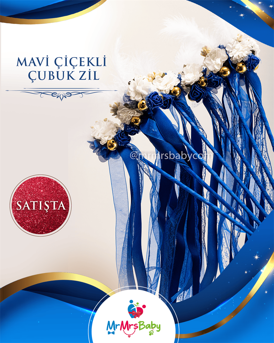 Mavi Beyaz Çiçekli Çubuk Zil