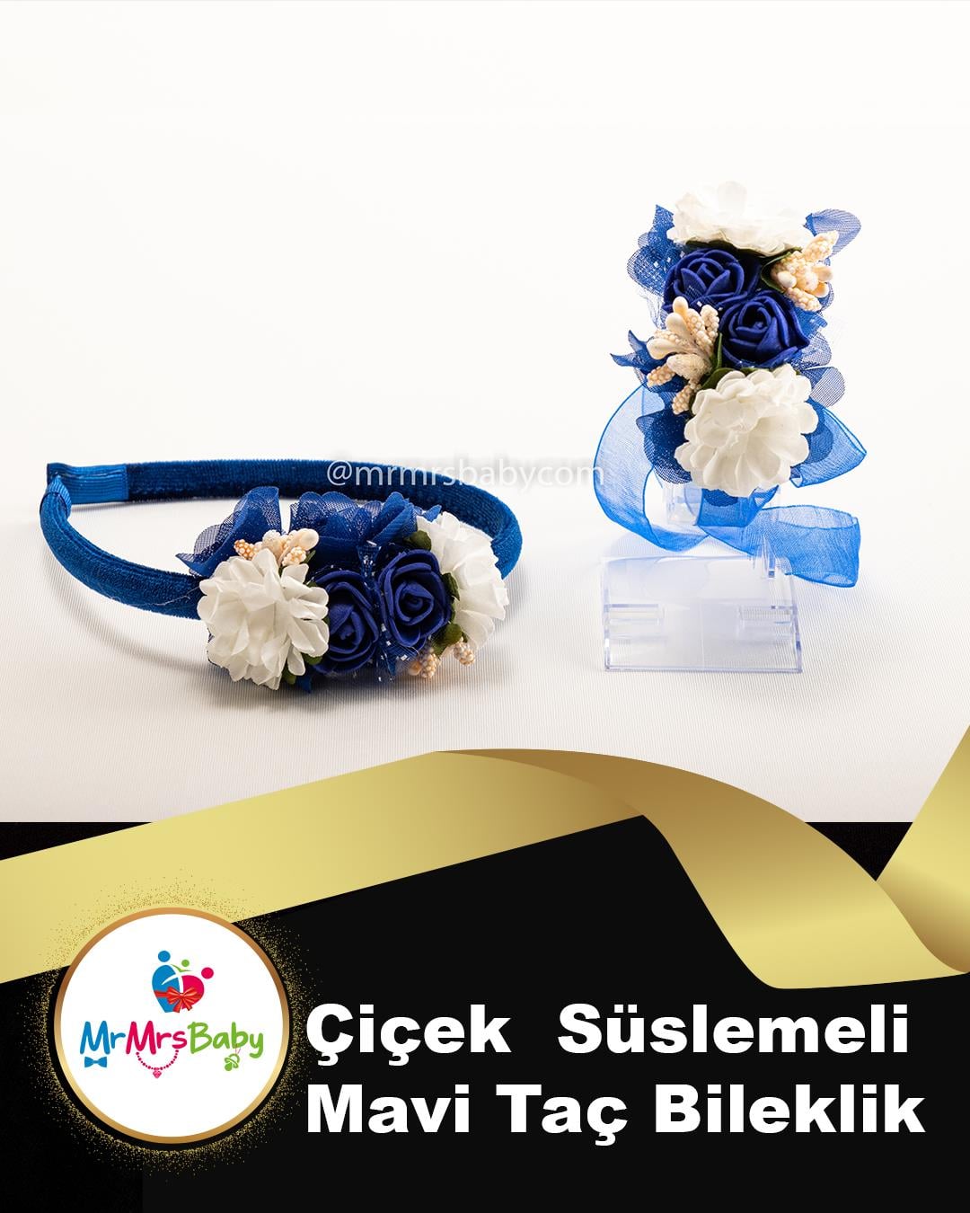 Mavi Beyaz Çiçekli Nedime Bilekliği 10 Adet