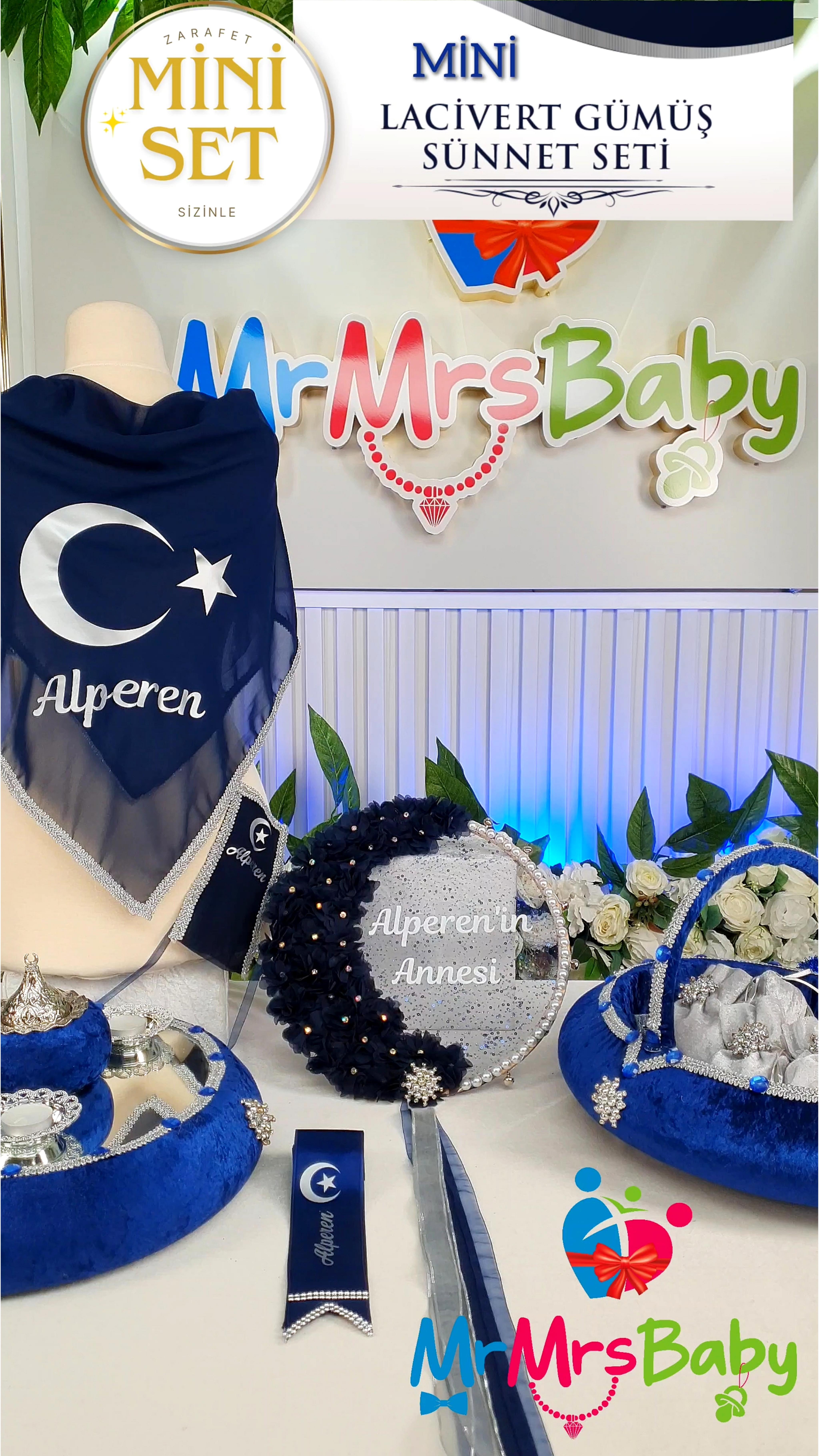 Mini Lacivert  Gümüş Hilal Model Sünnet Kına Seti