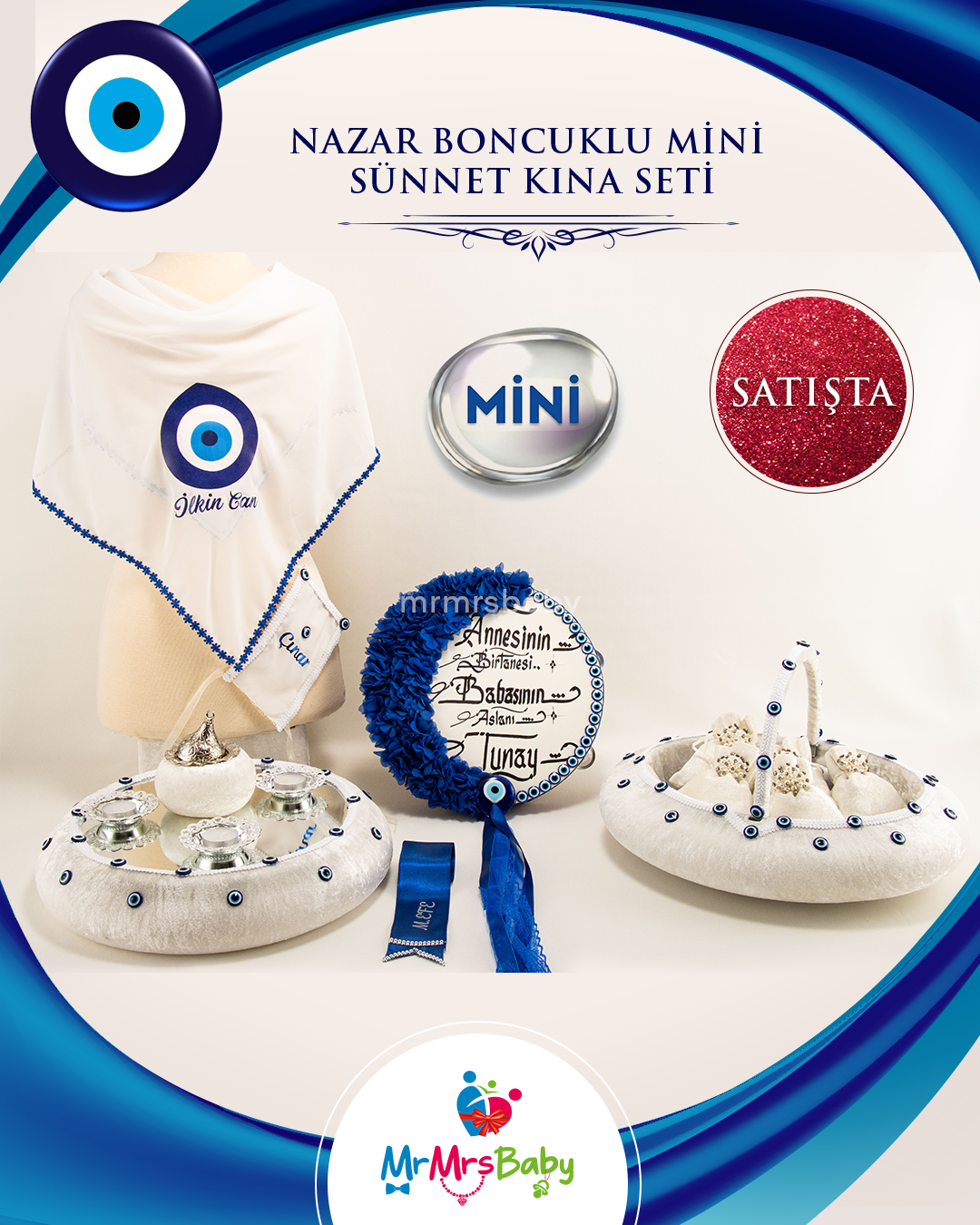 Mini Nazar Boncuklu Mavi Sünnet Kına Seti