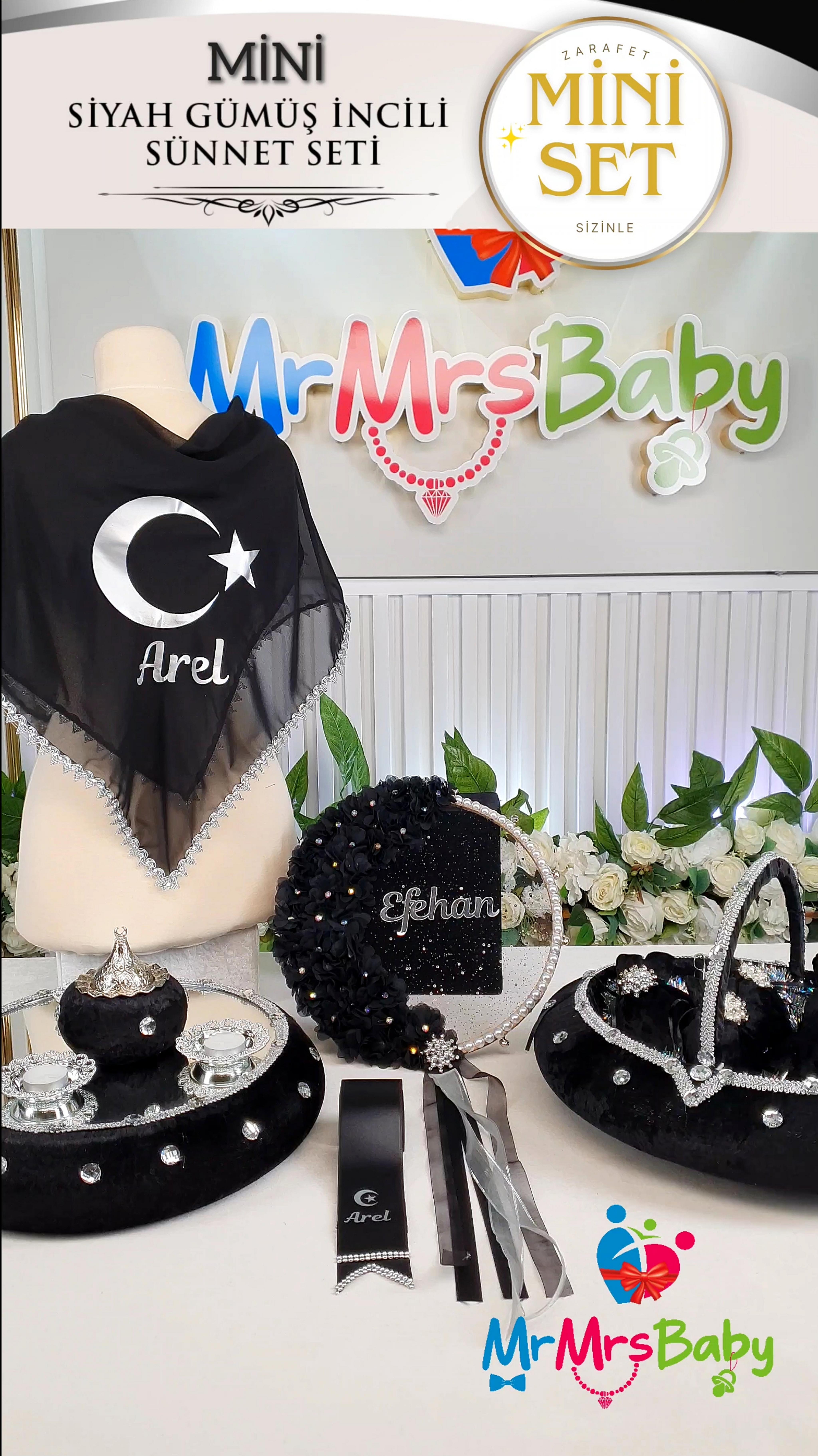 Mini Siyah Gümüş Hilal Model Sünnet Kına Seti