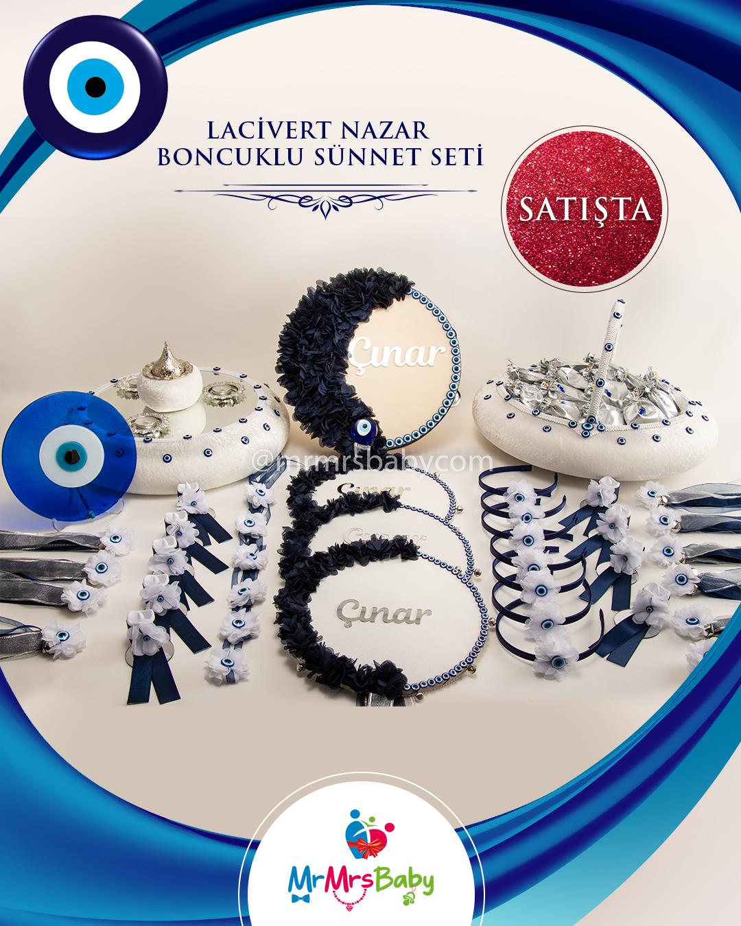 Nazar Boncuklu Lacivert  Sünnet Kına Seti