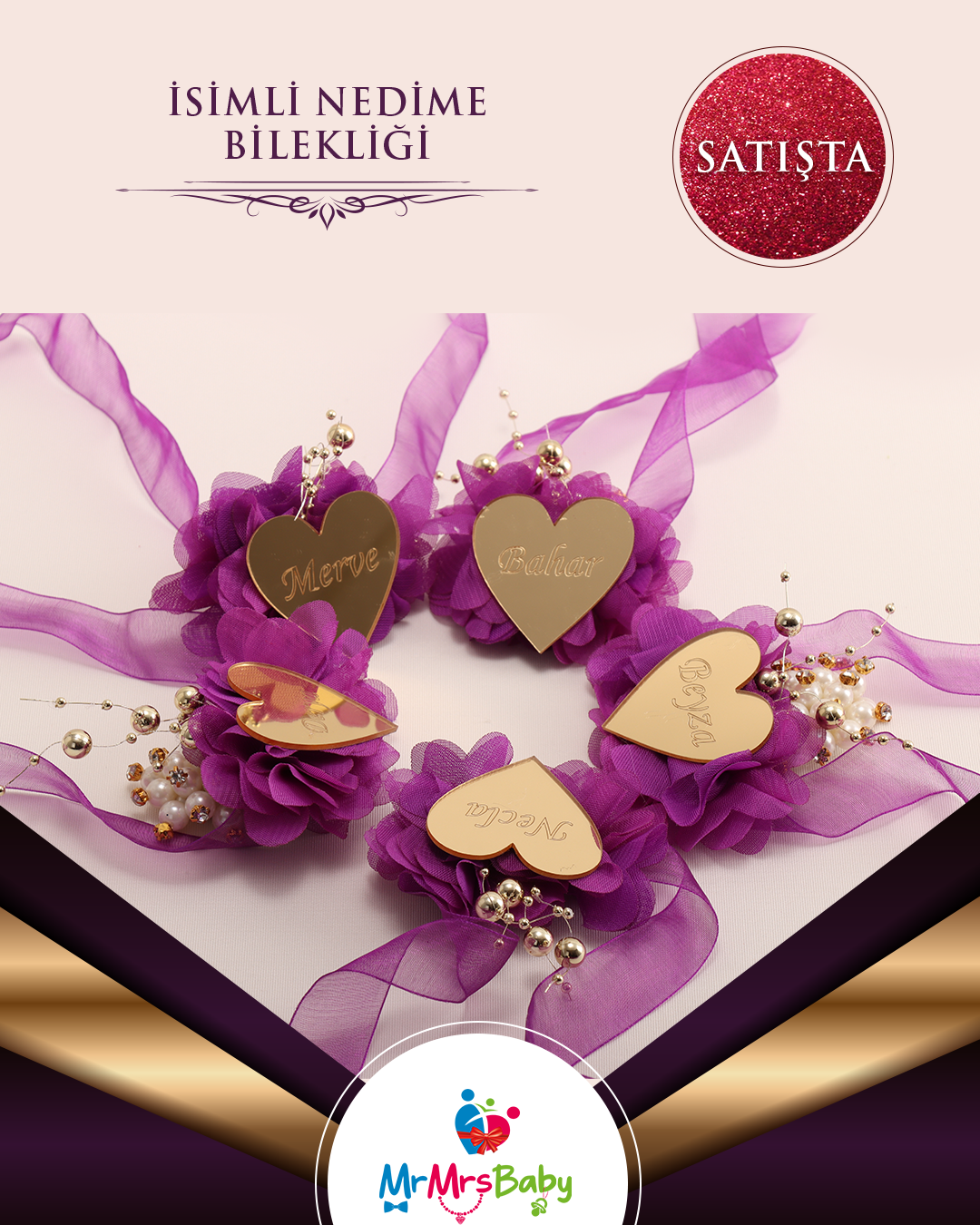 Pleksi İsimli Nedime Bilekliği Mor
