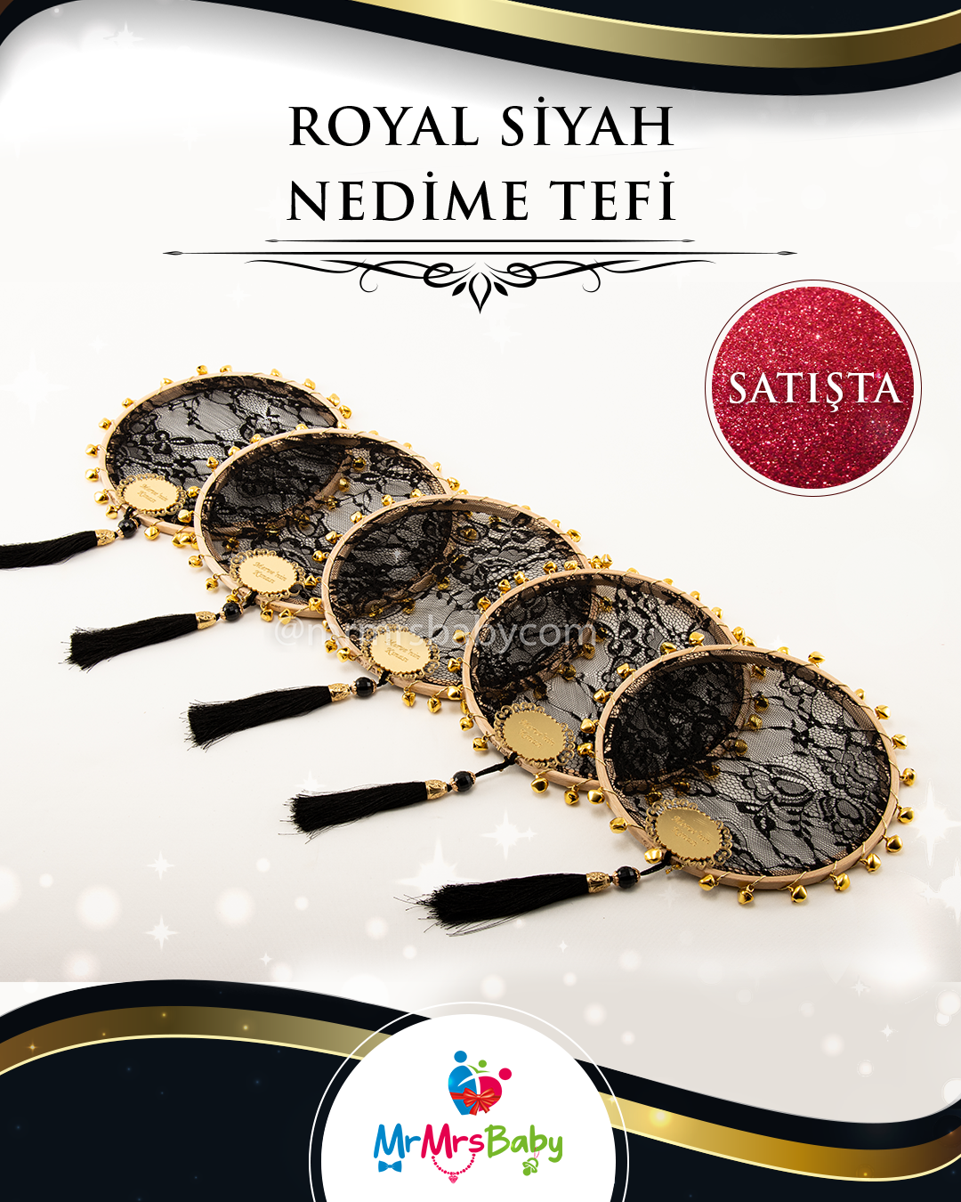 Siyah Dantelli Püsküllü  Pleksi İsimli Nedime Tefi