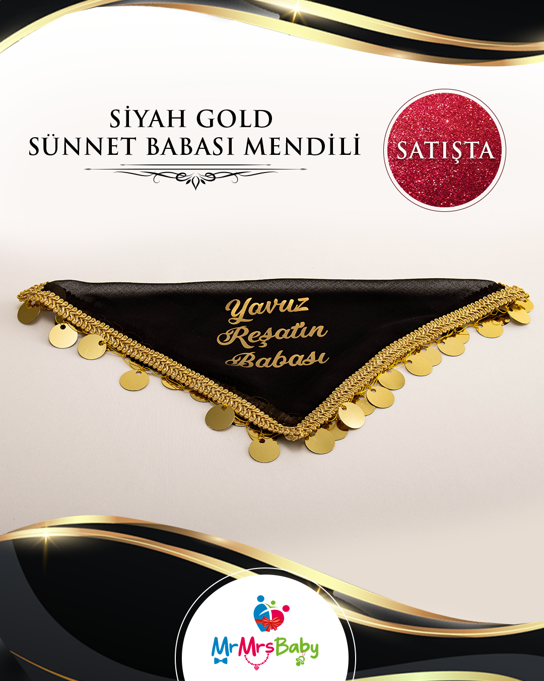 Siyah Gold Sünnet Babası Kına Halay  Mendili
