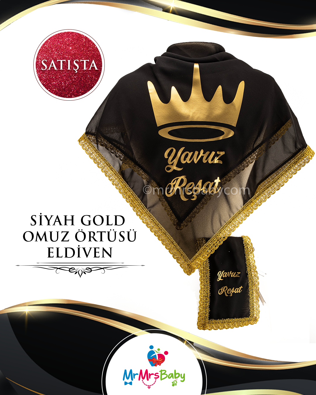 Siyah Gold Sünnet Omuz Örtüsü İsimli