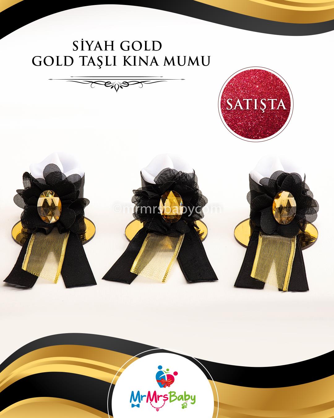 Siyah Gold Taşlı Led Işıklı Kına Mumu