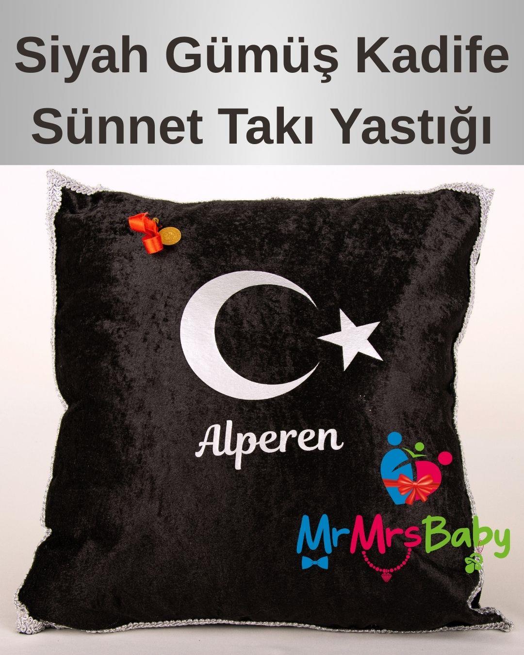 Siyah Gümüş Kadife Sünnet Takı Yastığı