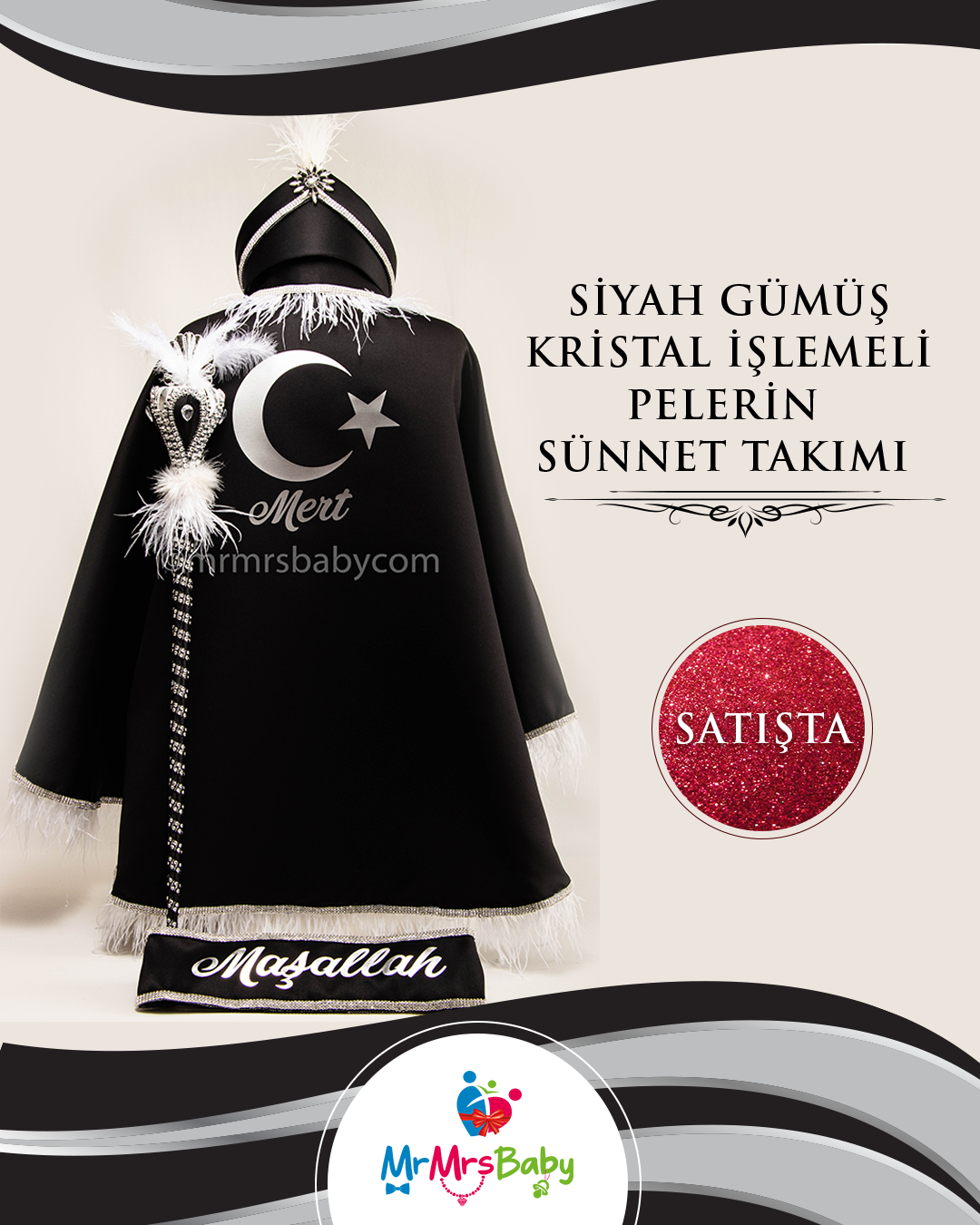 Siyah Gümüş  Sünnet  Pelerin Takımı