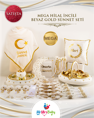 Beyaz Gold Mega İncili Hilal Model Sünnet Kına Seti