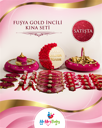 Fuşya Gold İncili  Gelin Kına Seti