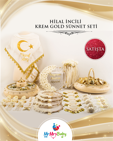 Hilal İncili Simli Krem Gold  Sünnet Kına Seti