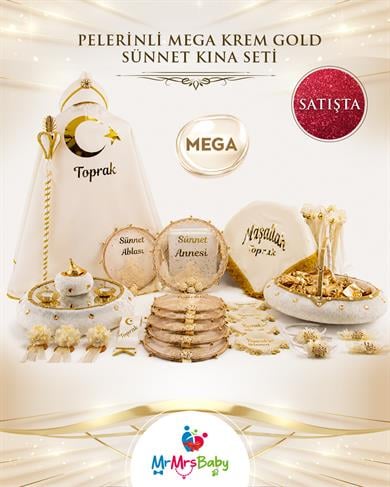 İncili  Krem Gold Mega Pelerinli  Sünnet Kına Seti