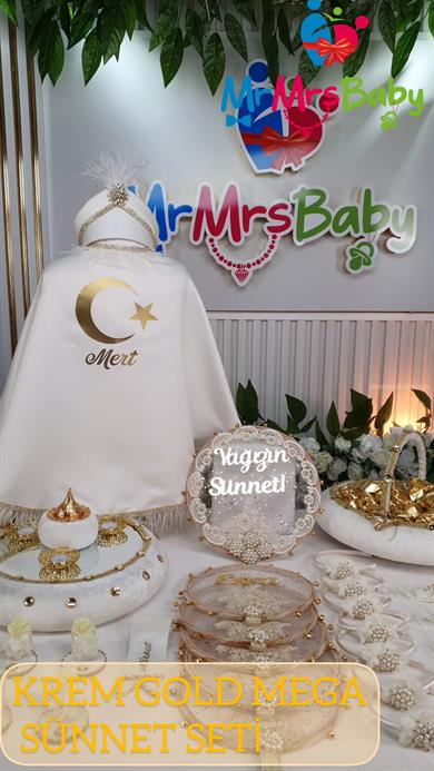İncili  Krem Gold Mega Pelerinli  Sünnet Kına Seti