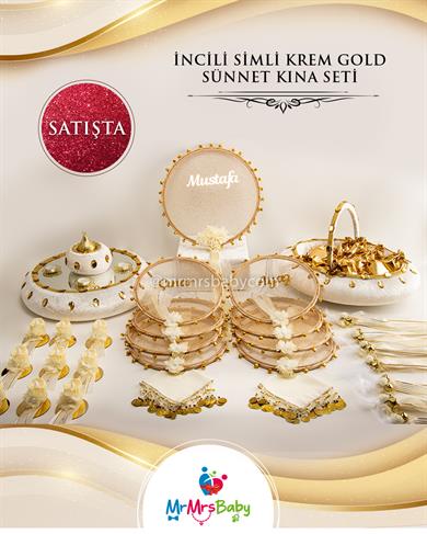 İncili Simli Krem Gold  Sünnet Kına Seti