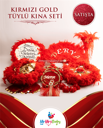 Kırmızı Gold Tüylü Kına Seti