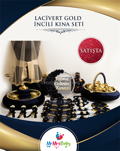 Lacivert Gold İncili Kına Seti