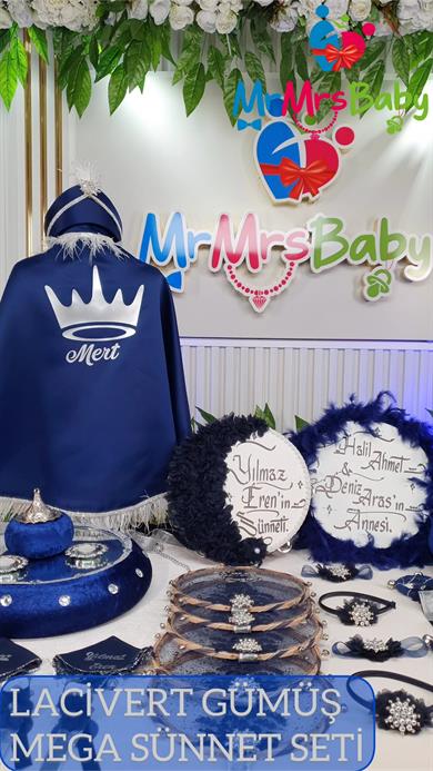 Lacivert Gümüş Mega Pelerinli Sünnet  Kına Seti